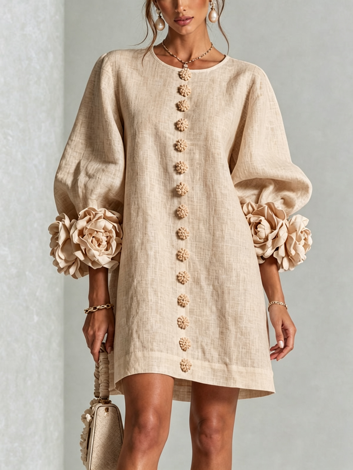 Vestido Mini Florence con Botones y Estampado Floral