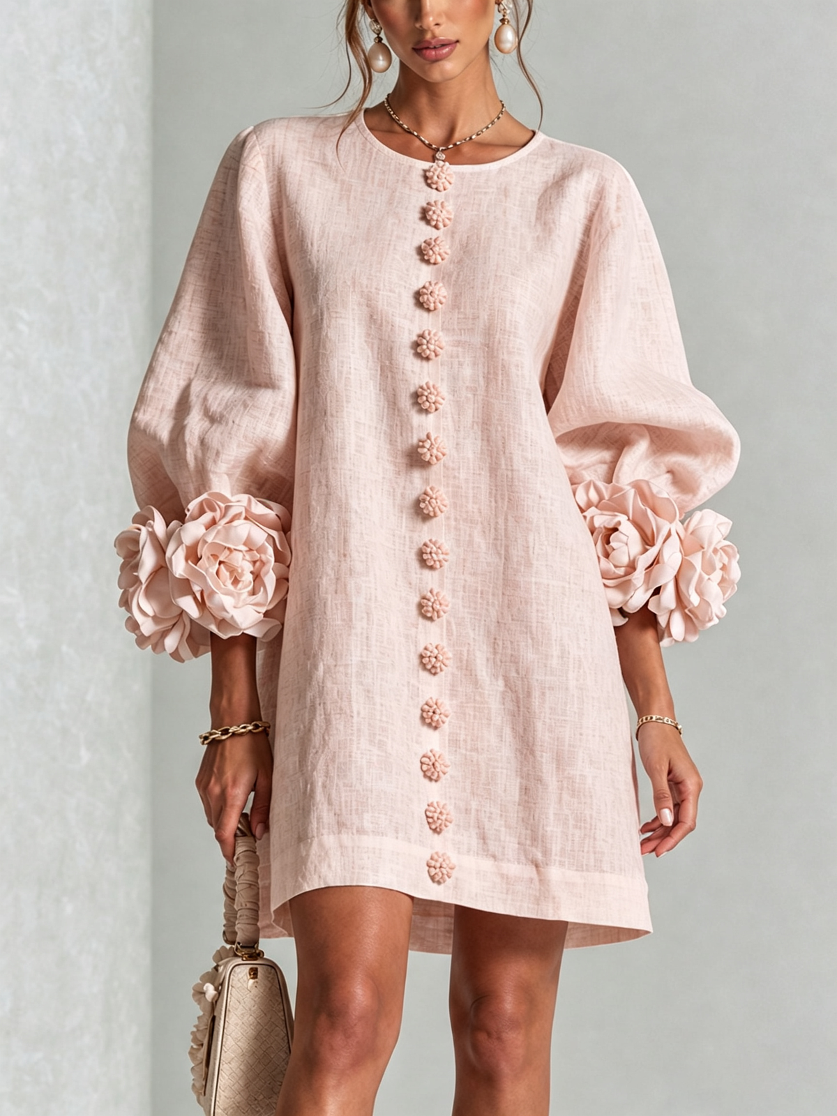 Vestido Mini Florence con Botones y Estampado Floral