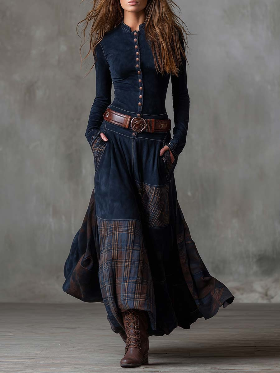 Elisa Vestido Maxi de Ante con Cinturón