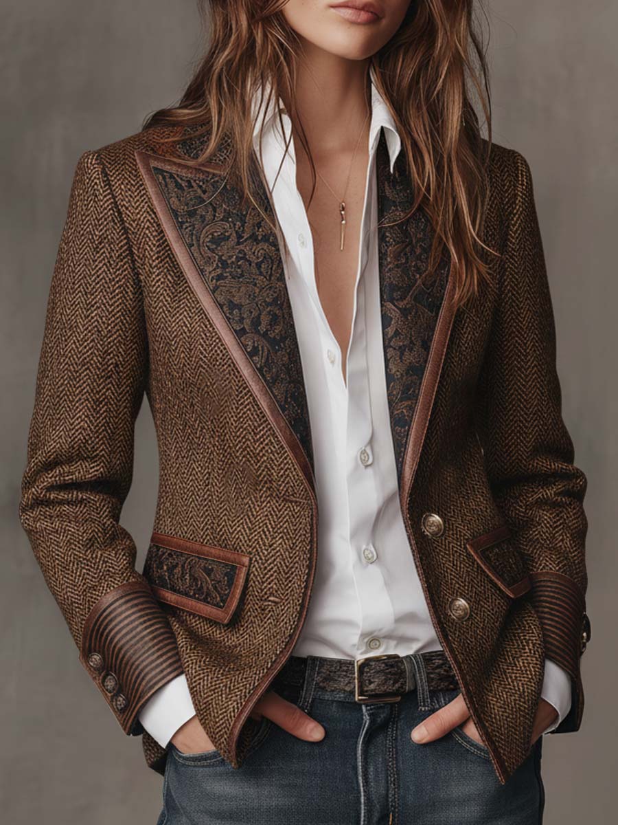 Gisèle | Blazer con Paneles de Estampado Chevron