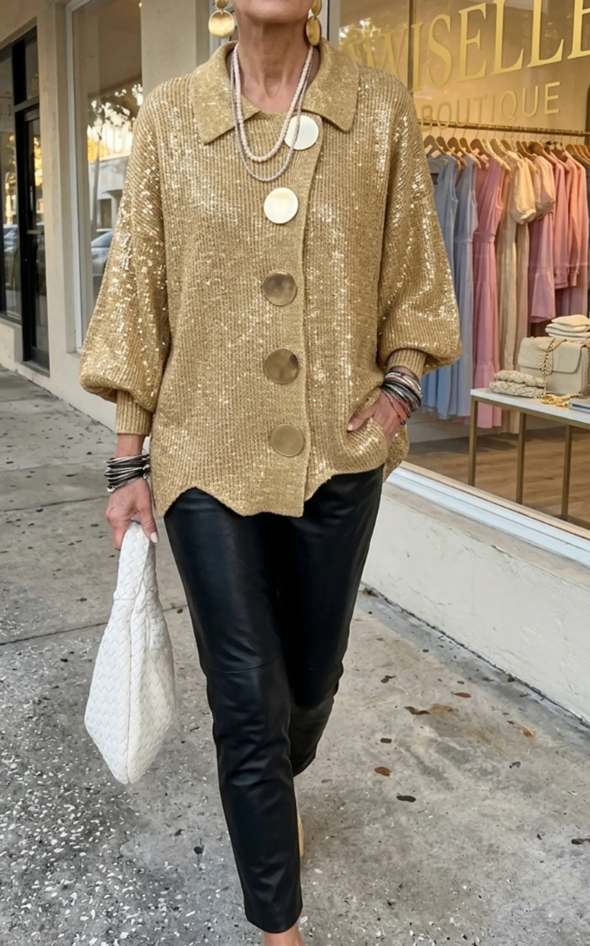Isadora | Cárdigan Oversize con Cuello y Botones Metálicos