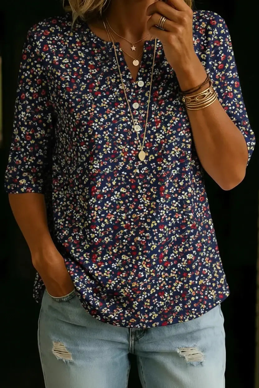 Adeline | Top Henley Floral Vintage Romántico