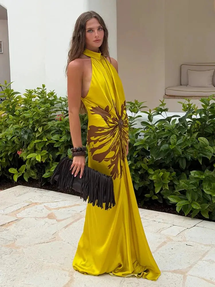 Cristina Vestido Maxi Halter Satinado