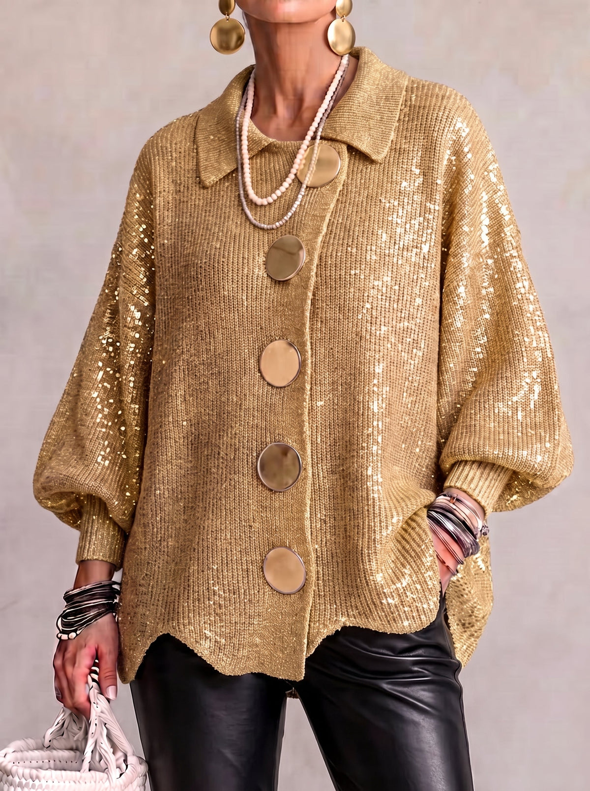Isadora | Cárdigan Oversize con Cuello y Botones Metálicos