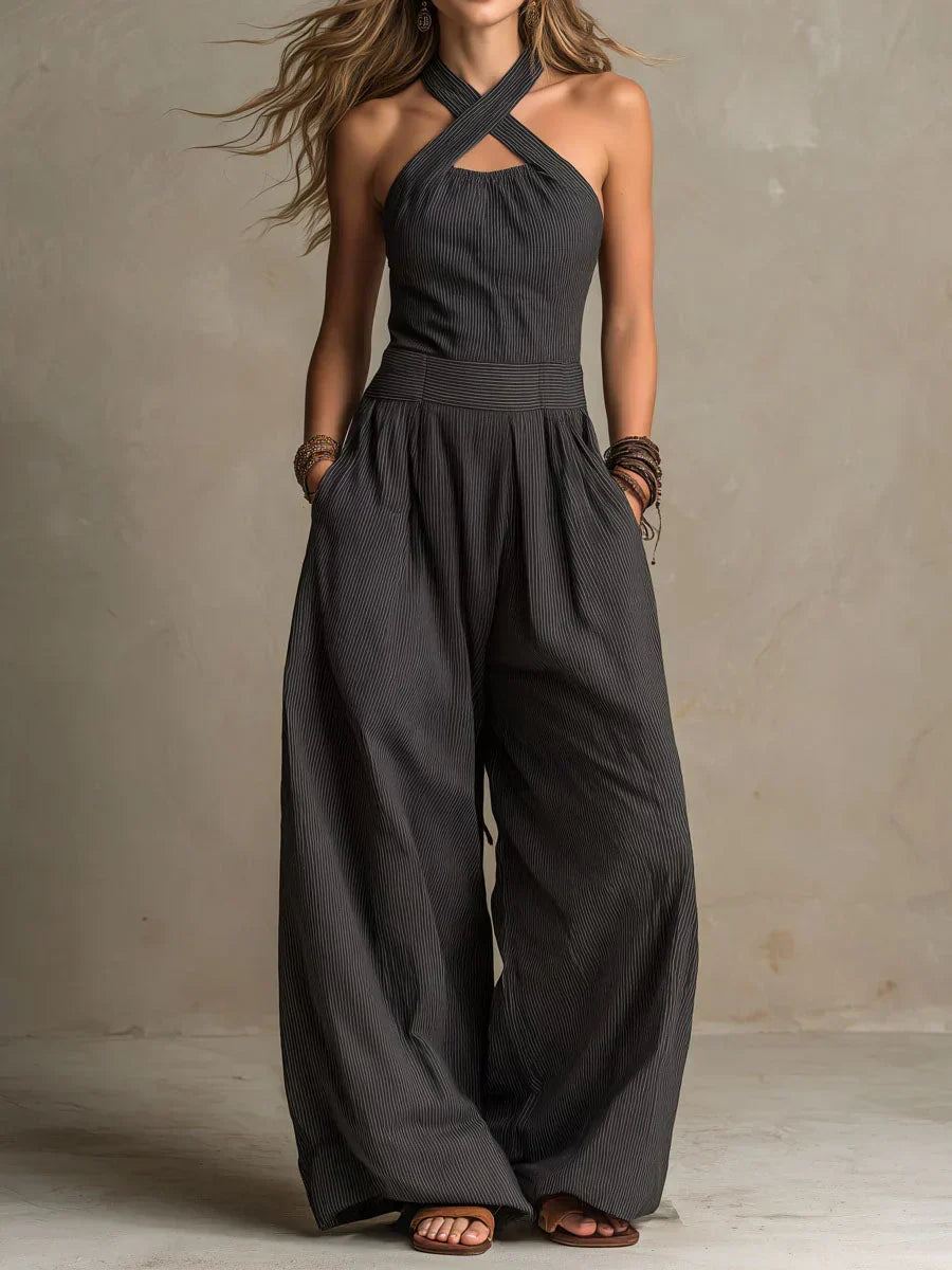 Bianca | Mono Elegante de Lino y Algodón con Escote Cruzado