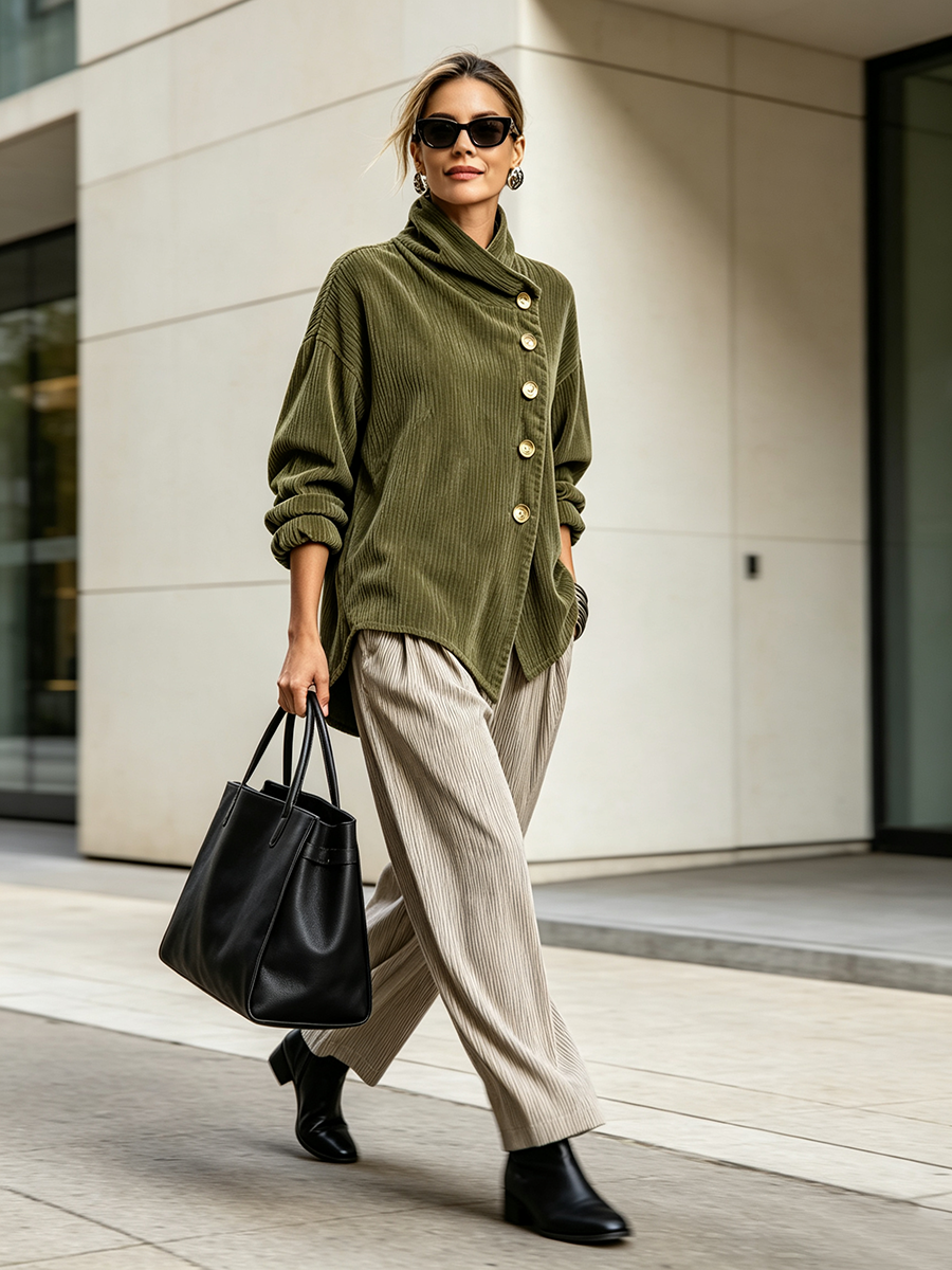 Irene | Blusa de Pana con Cuello Cruzado
