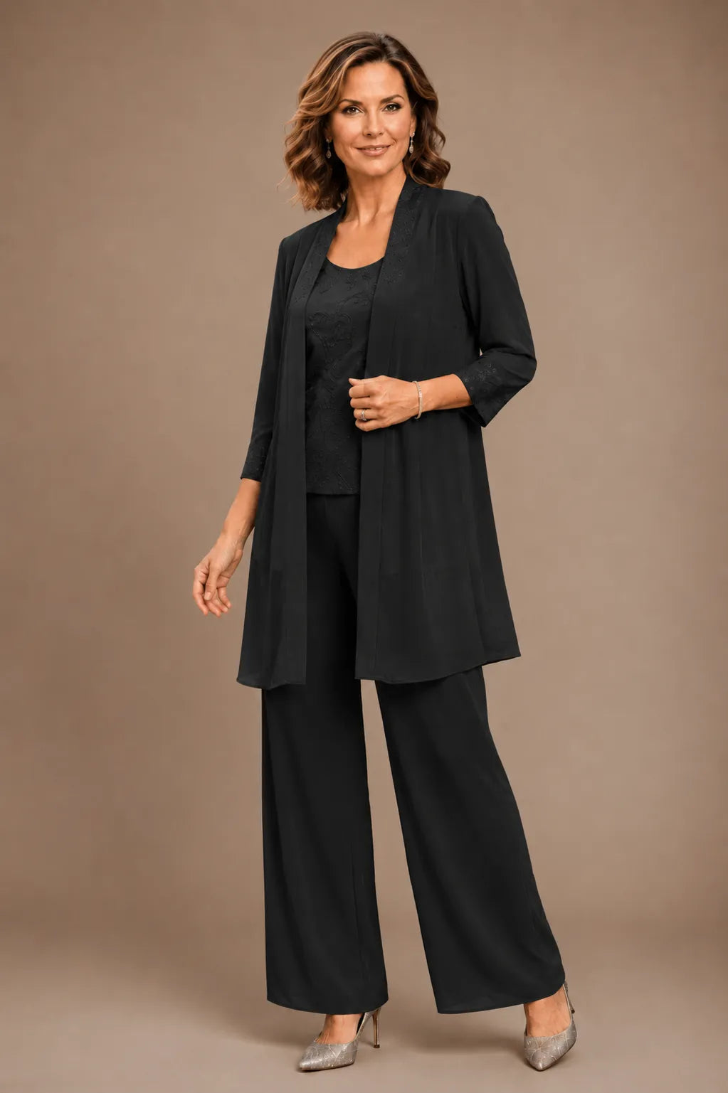 Evelyn Conjunto de Pantalón de Tres Piezas Bordado