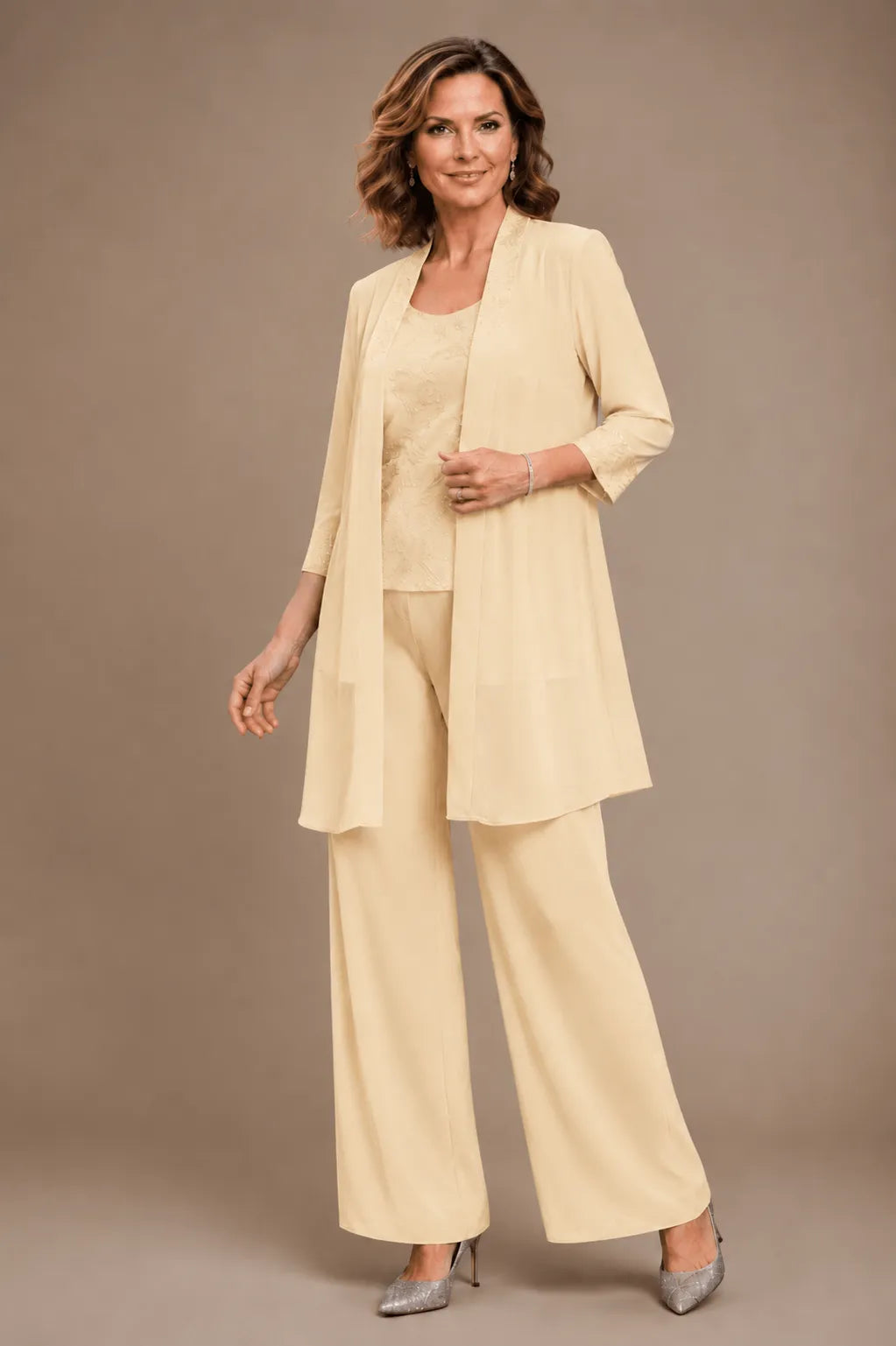 Evelyn Conjunto de Pantalón de Tres Piezas Bordado
