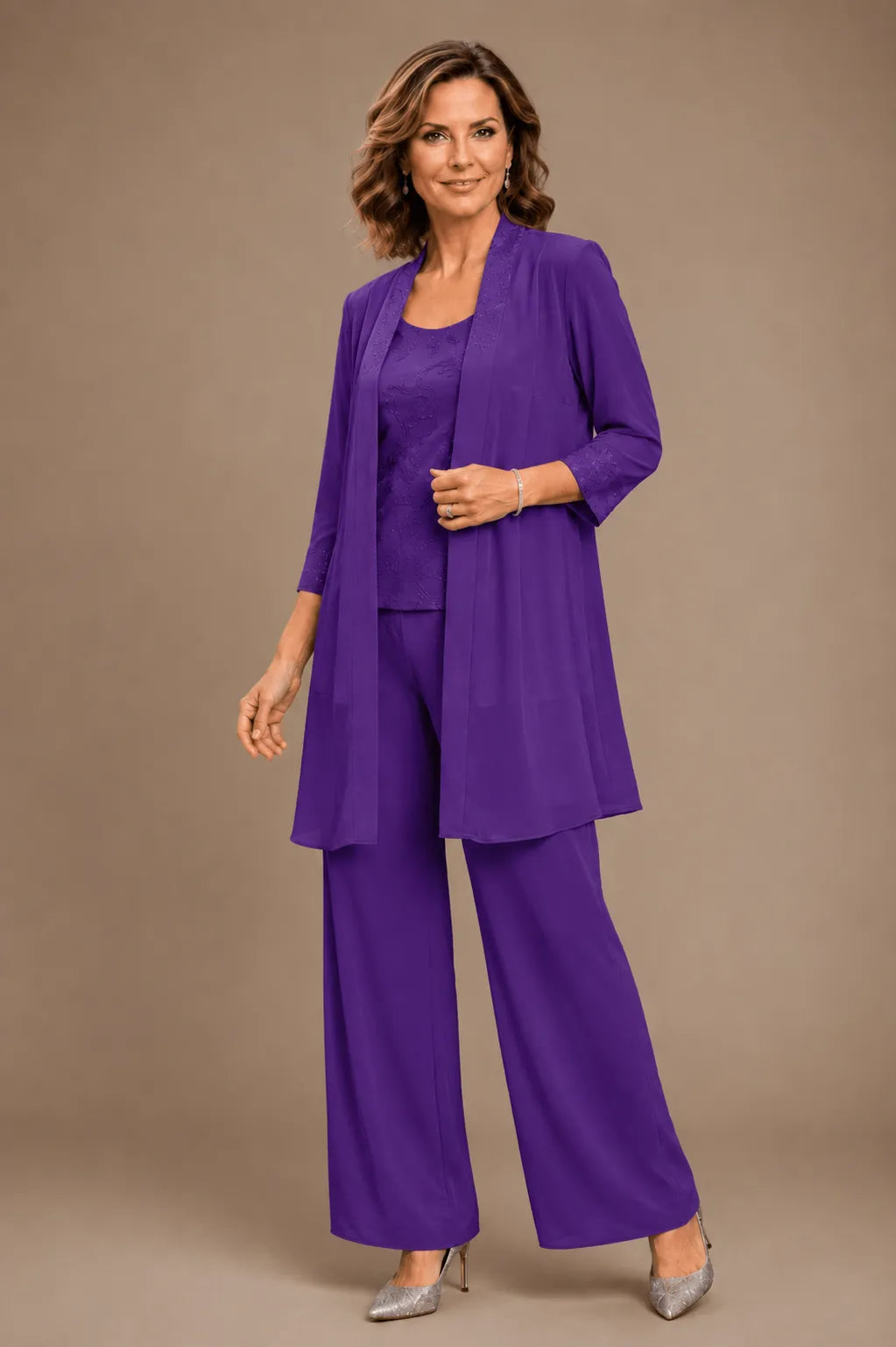 Evelyn Conjunto de Pantalón de Tres Piezas Bordado