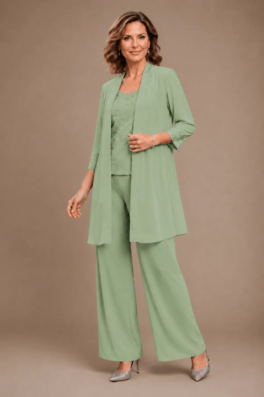 Evelyn Conjunto de Pantalón de Tres Piezas Bordado