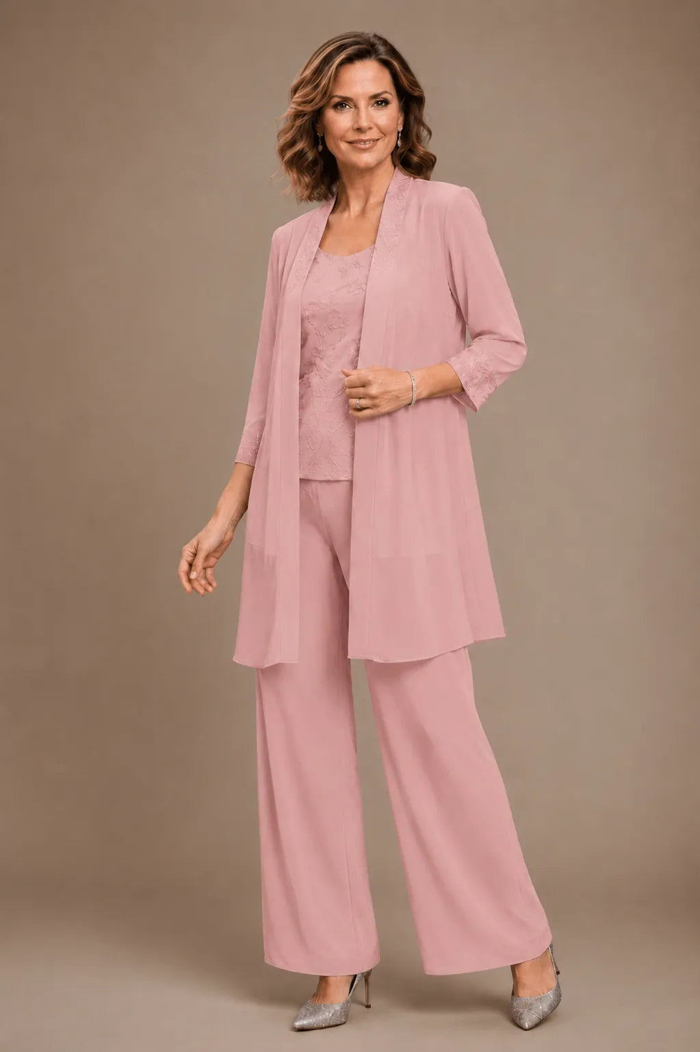 Evelyn Conjunto de Pantalón de Tres Piezas Bordado
