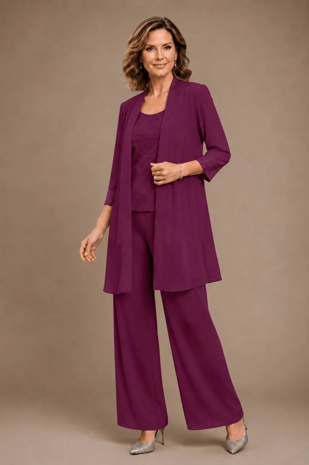 Evelyn Conjunto de Pantalón de Tres Piezas Bordado