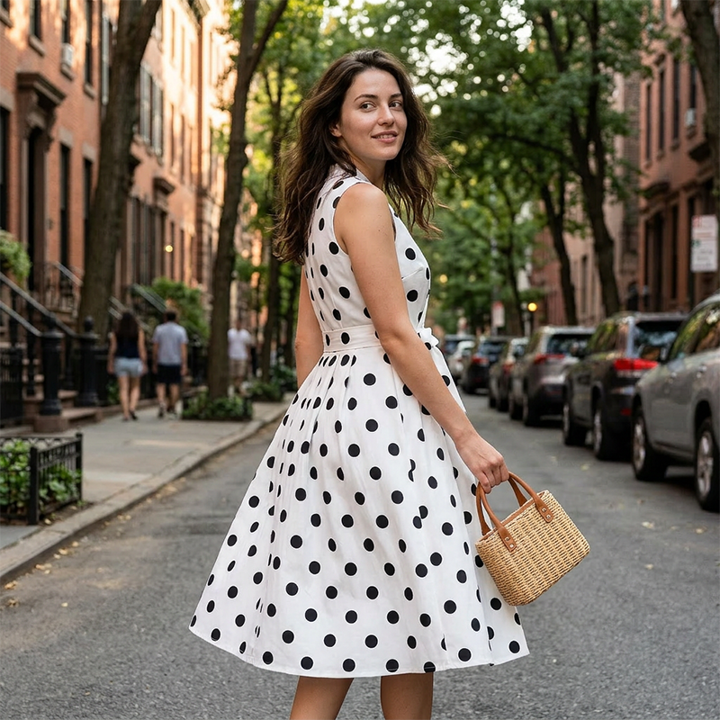 Dotty – Vestido de Lunares con Cuello en V