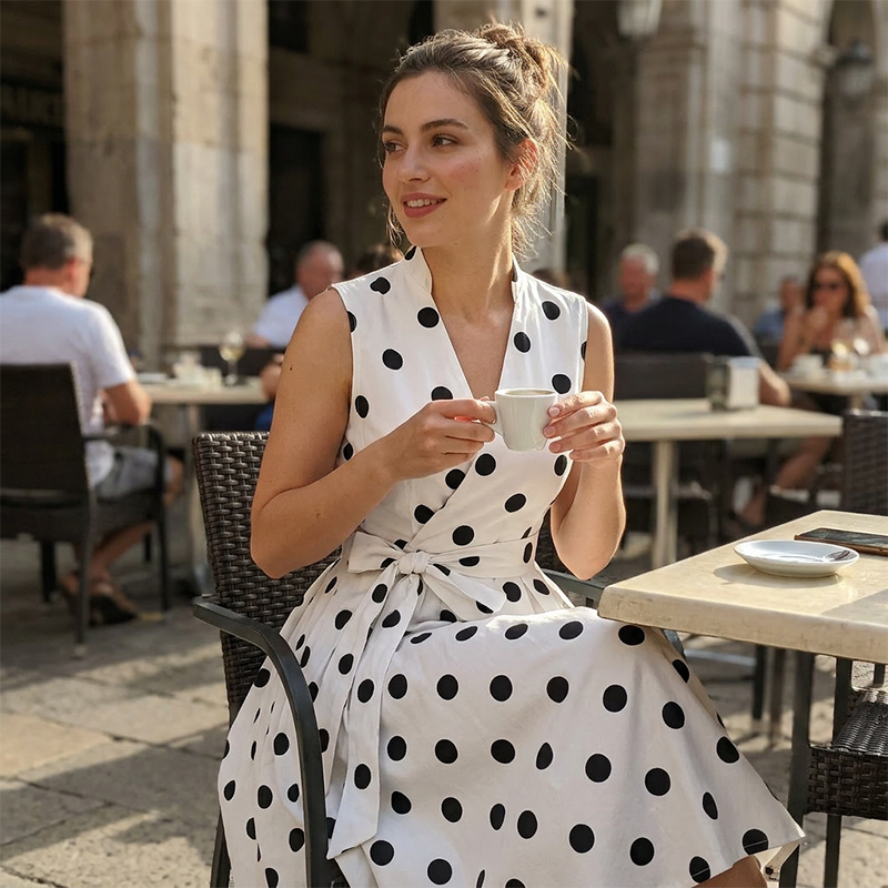 Dotty – Vestido de Lunares con Cuello en V