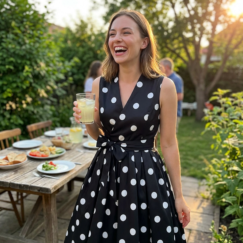 Dotty – Vestido de Lunares con Cuello en V