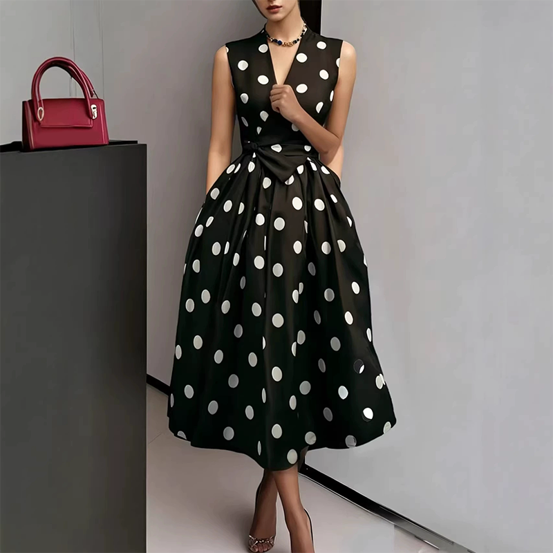 Dotty – Vestido de Lunares con Cuello en V