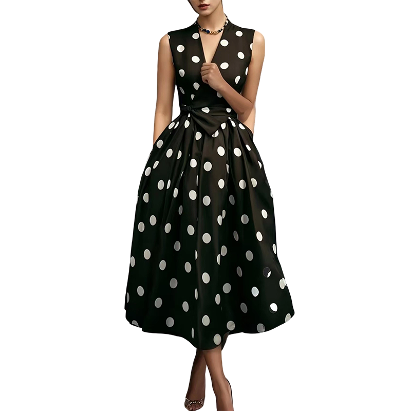 Dotty – Vestido de Lunares con Cuello en V