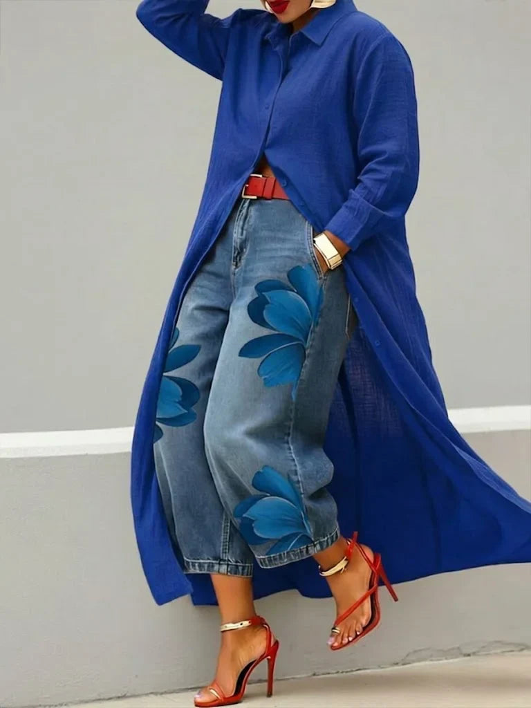Conjunto Fiamma: Vestido Camisero y Vaqueros Florales