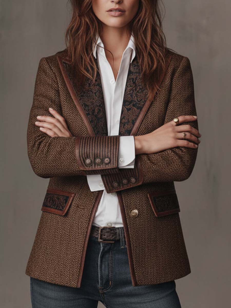 Gisèle | Blazer con Paneles de Estampado Chevron