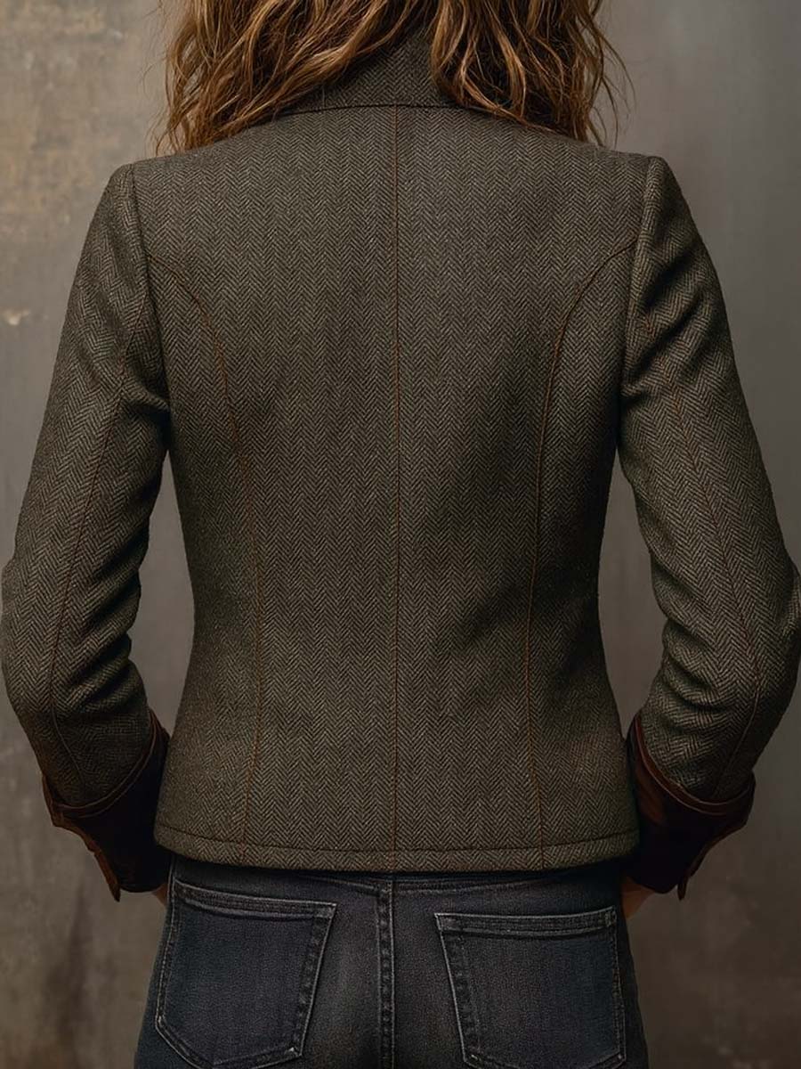 Honorine | Blazer Vintage Chevron con Ribete Contraste