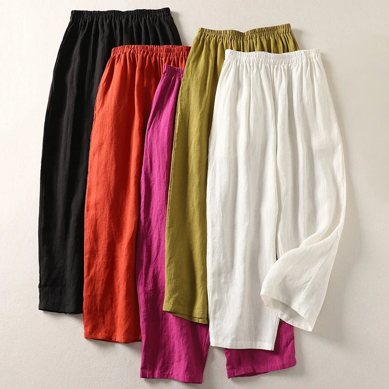 Faye – Pantalón Ancho de Algodón y Lino