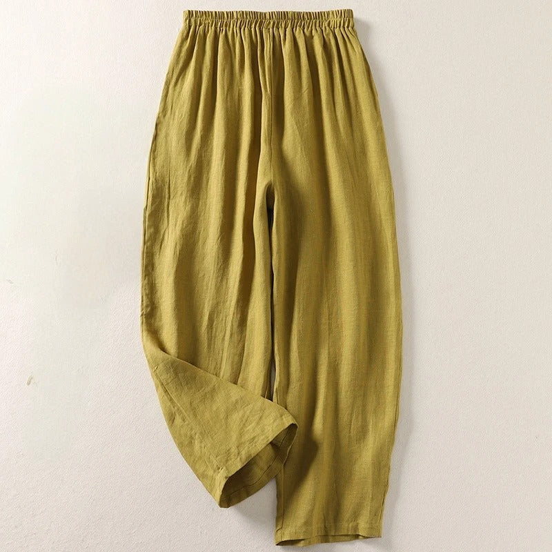Faye – Pantalón Ancho de Algodón y Lino