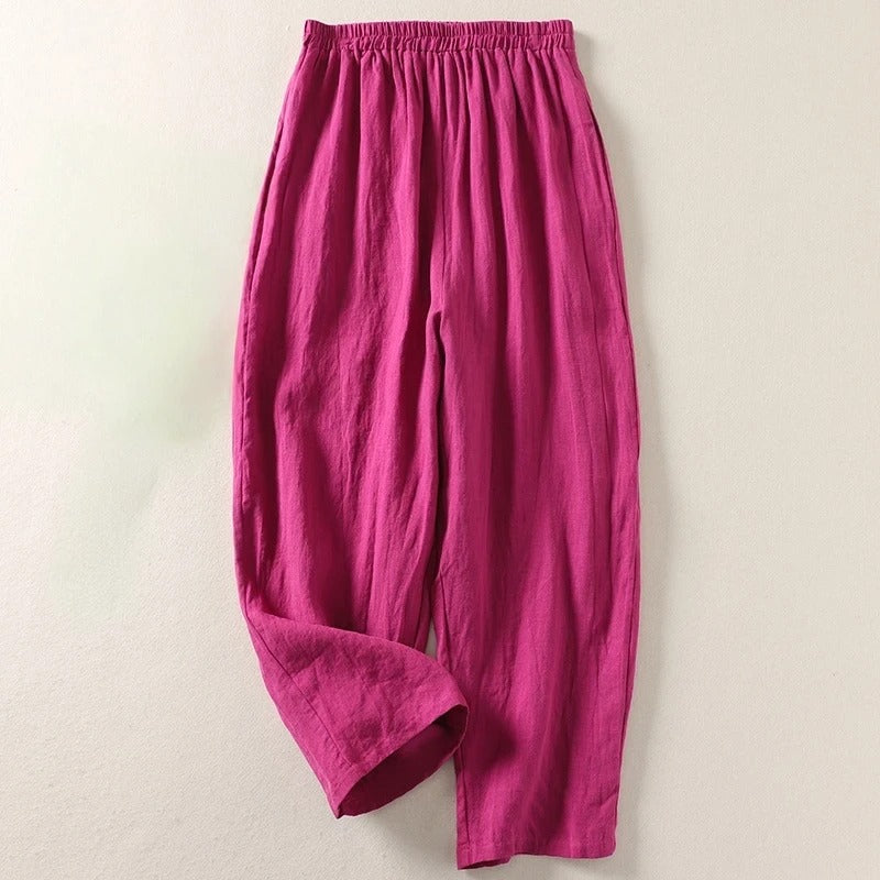 Faye – Pantalón Ancho de Algodón y Lino