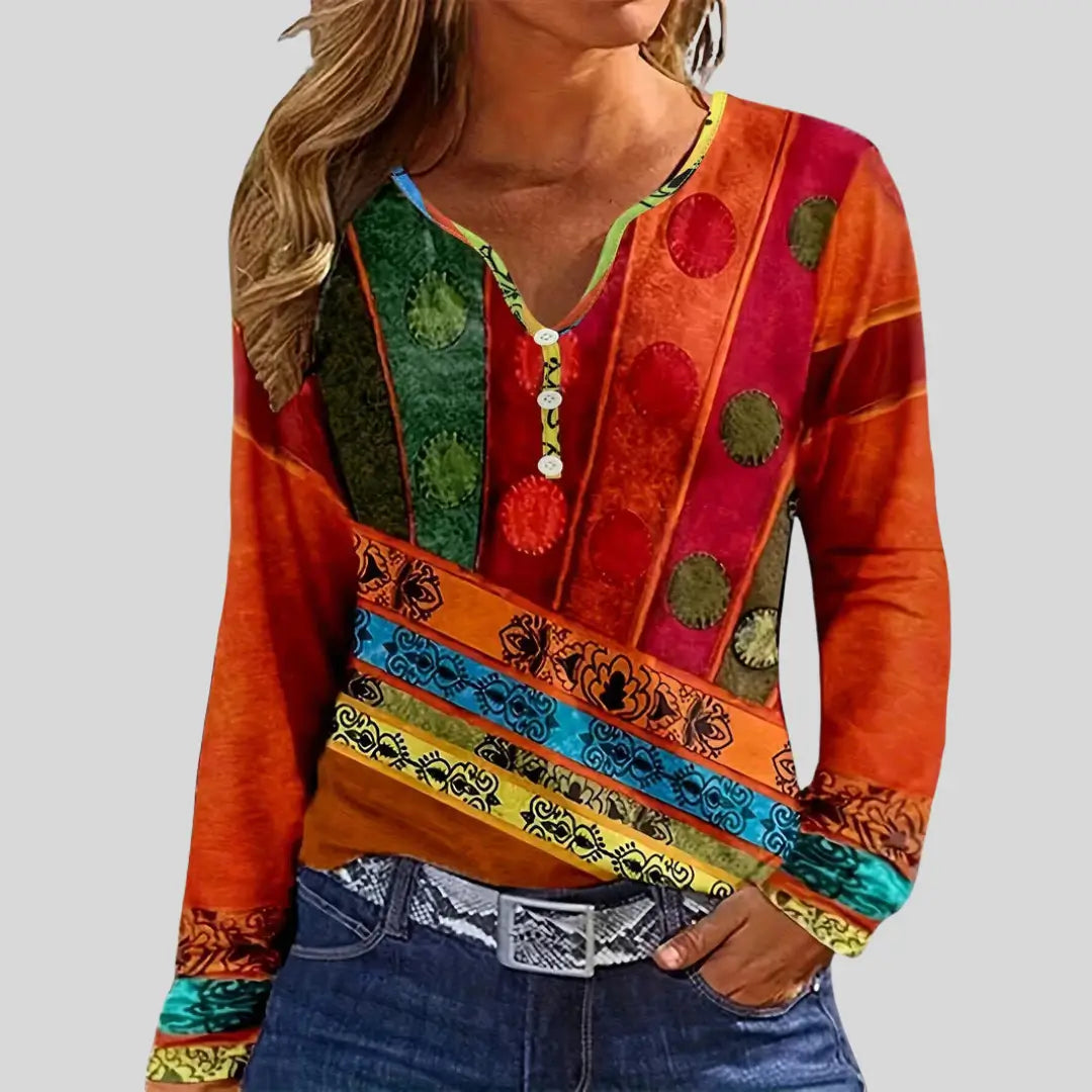 Alyra | Blusa de Manga Larga Estampado Étnico