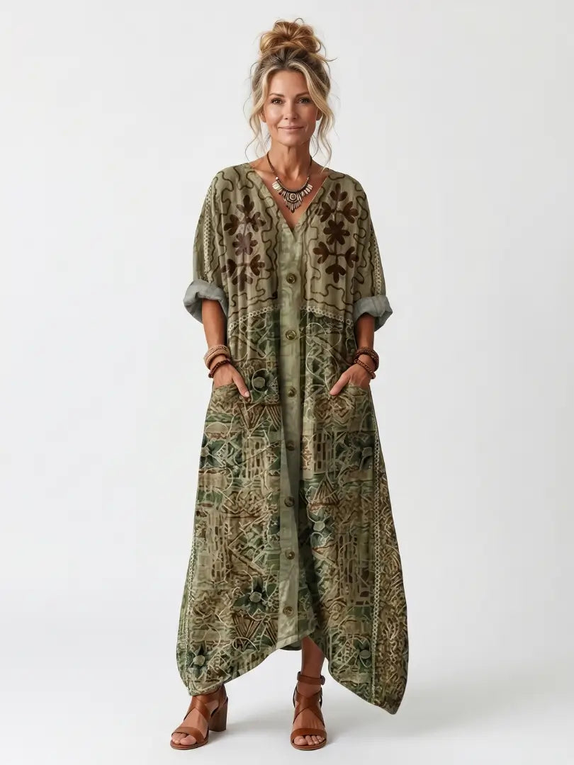 Aleta Vestido Midi Oversize con Botones y Bolsillos