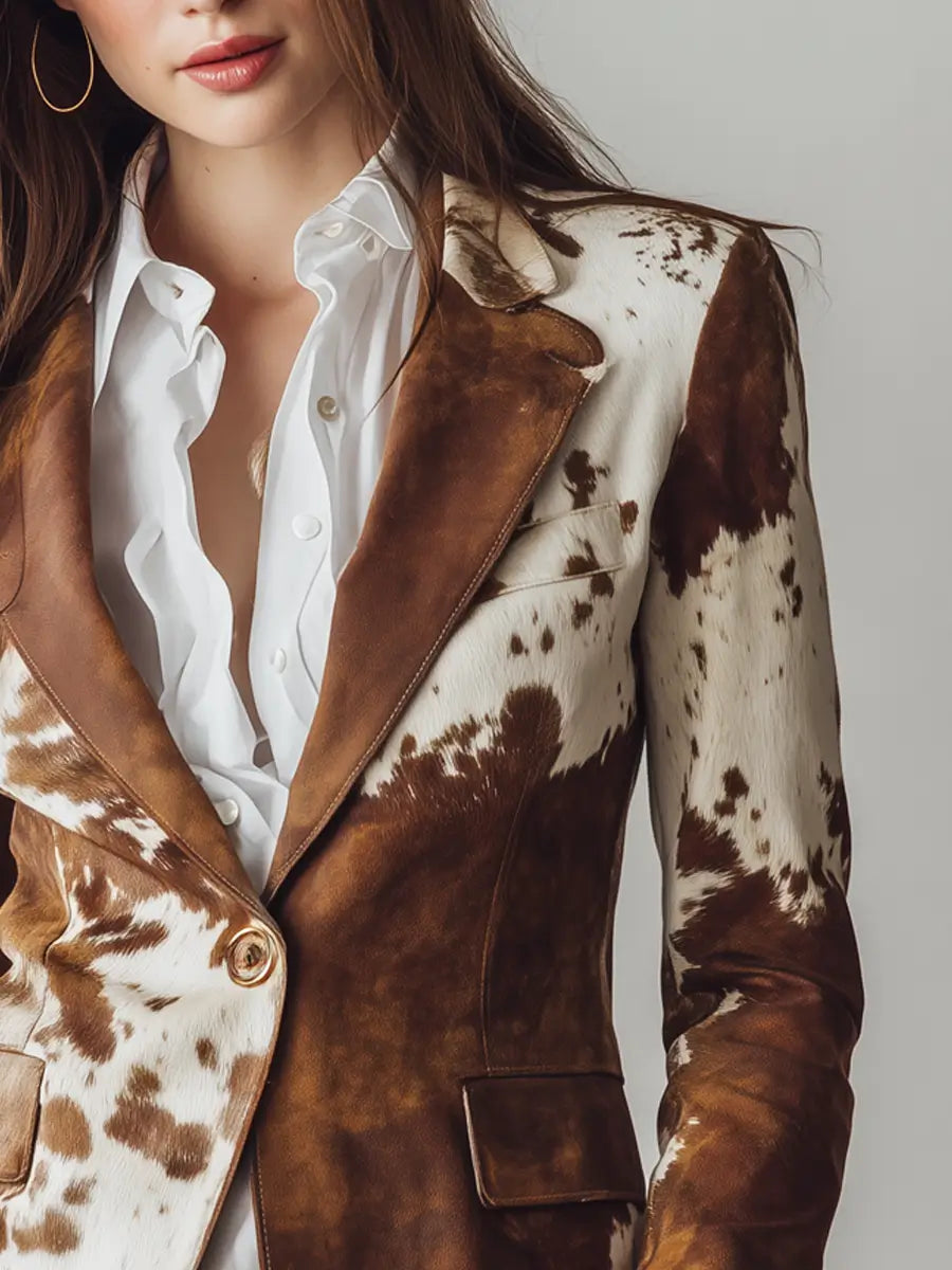 Agathe | Blazer Vintage Estampado de Vaca Eco-Friendly