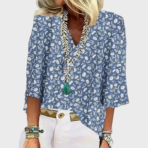 Alejandra Blusa Azul Manga Tres Cuartos