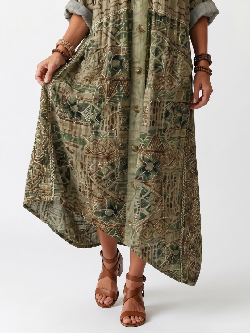 Aleta Vestido Midi Oversize con Botones y Bolsillos