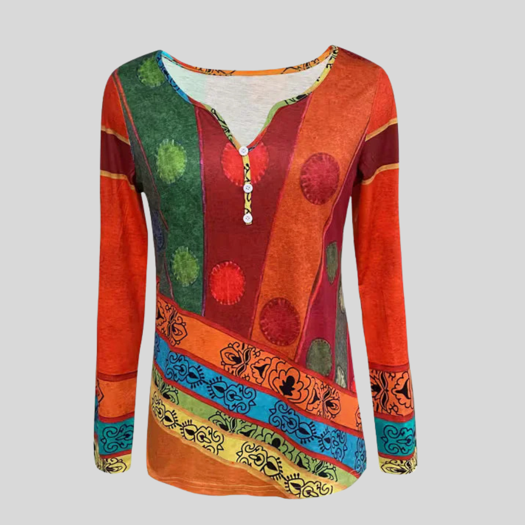 Alyra | Blusa de Manga Larga Estampado Étnico