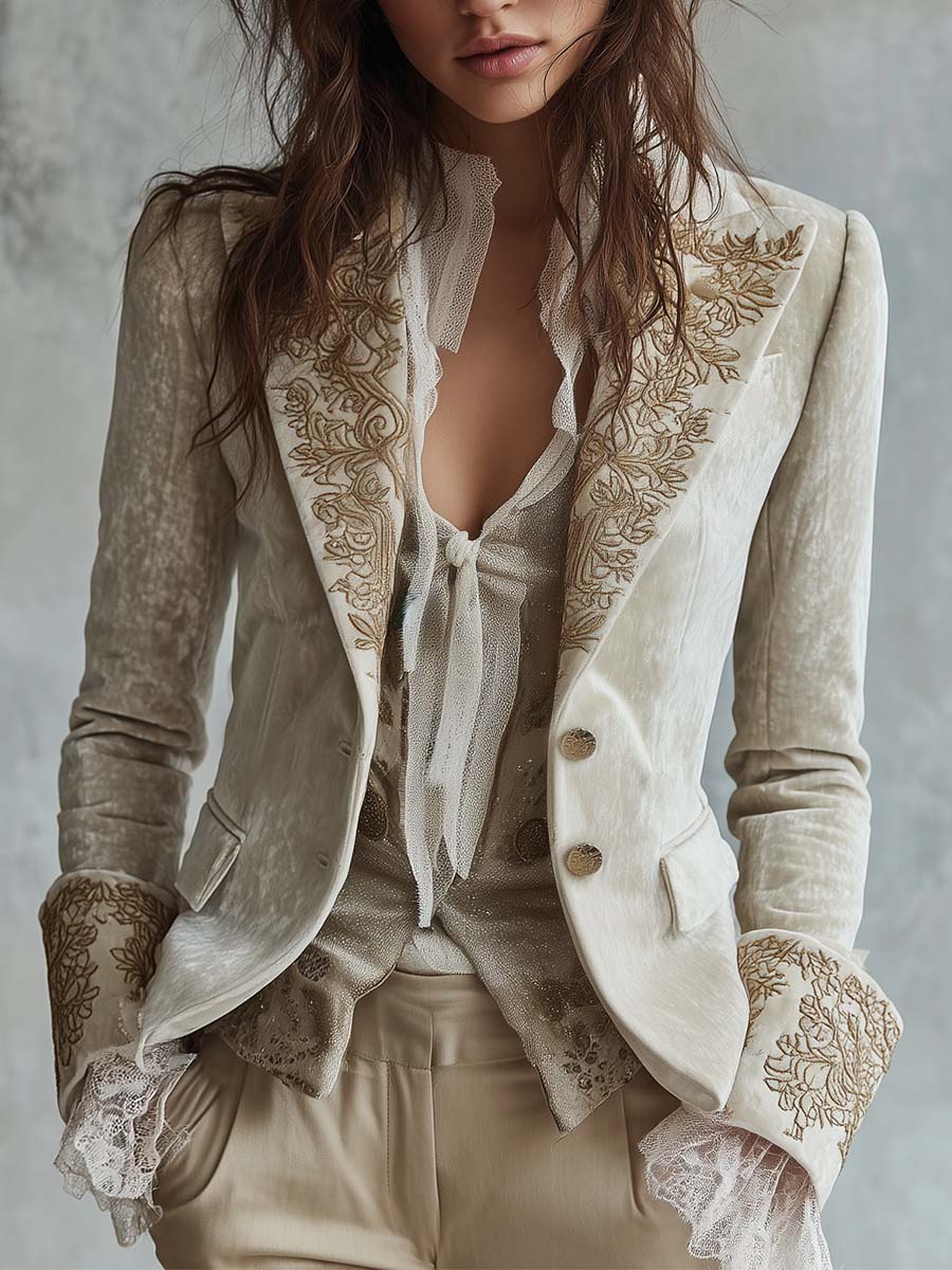 Constance | Blazer Entallado Bordado en Marfil