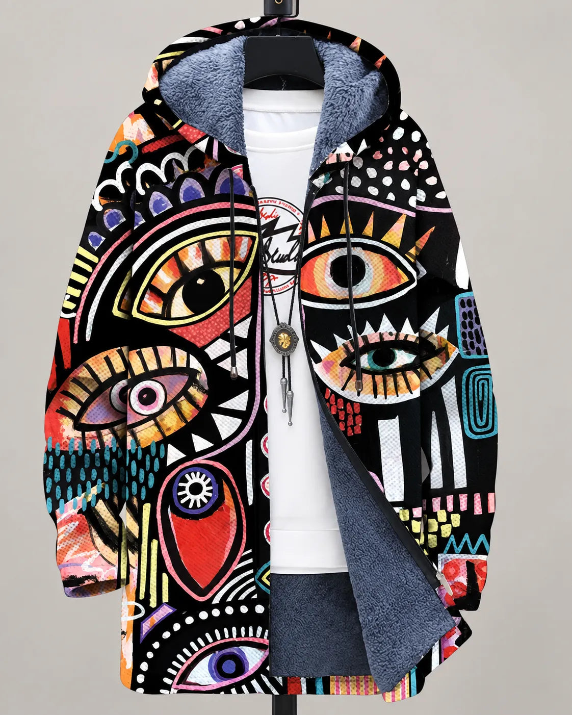 Elara Chaqueta con Capucha y Estampado Artístico de Ojos
