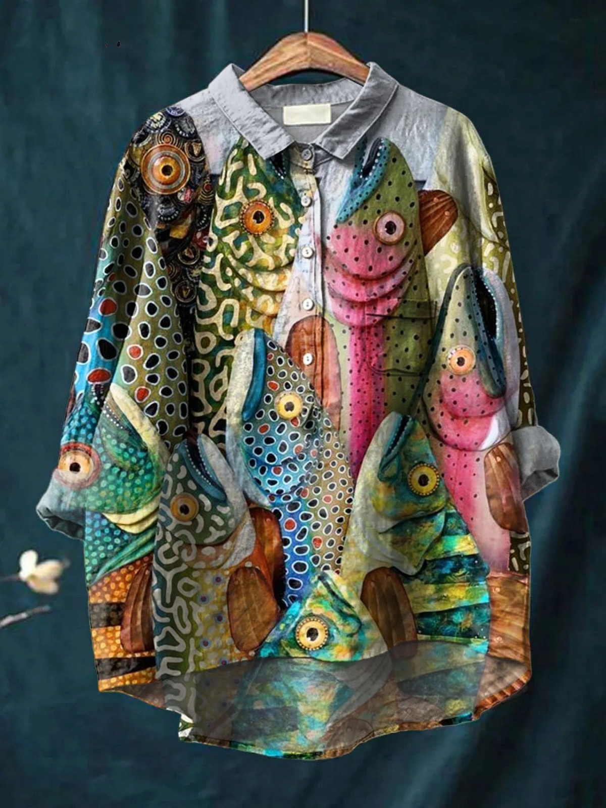 Esme | Camisa Informal con Estampado Vintage de Peces