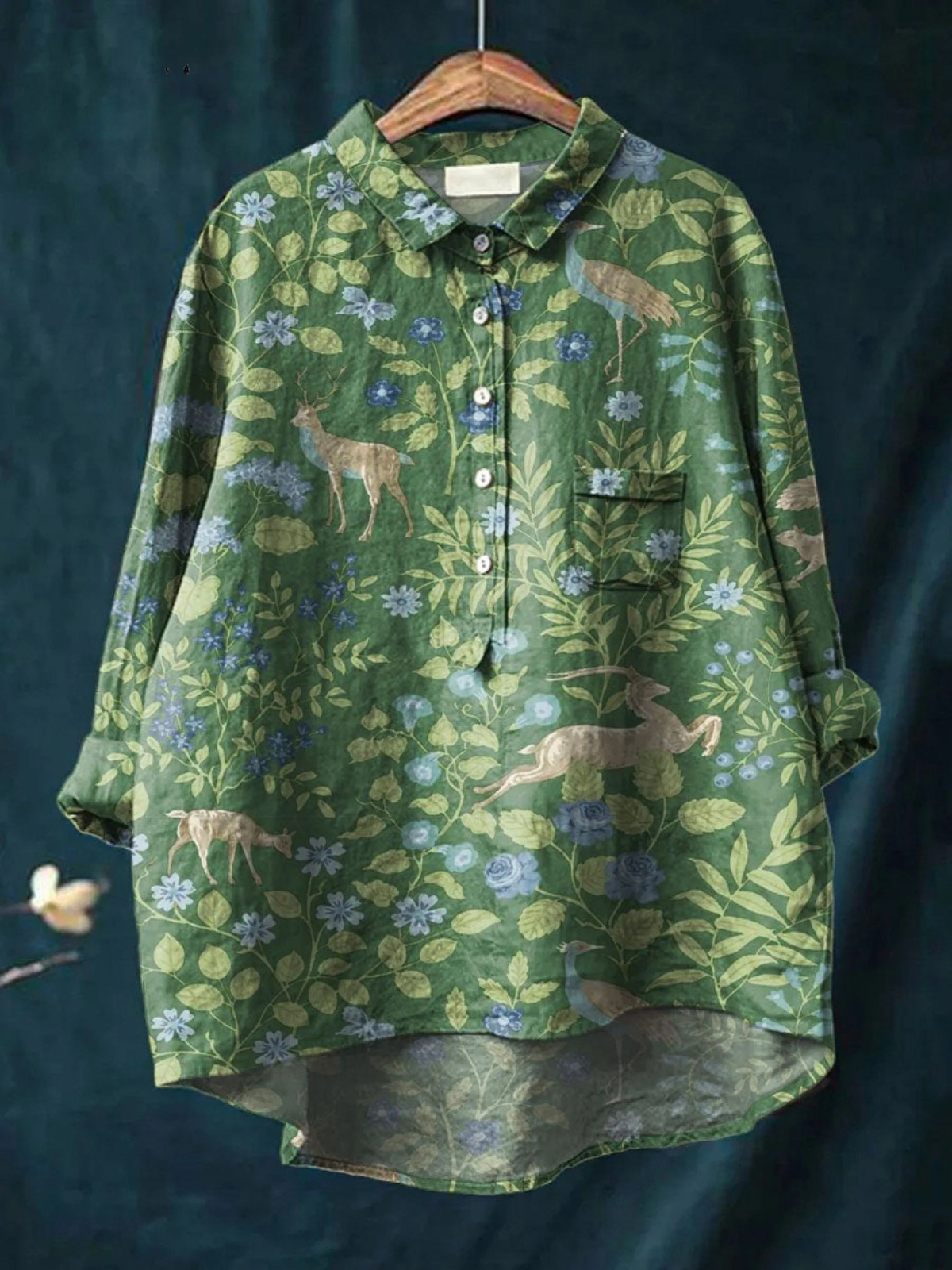 Georgia | Camisa Casual con Estampado Vintage de Animales y Flores