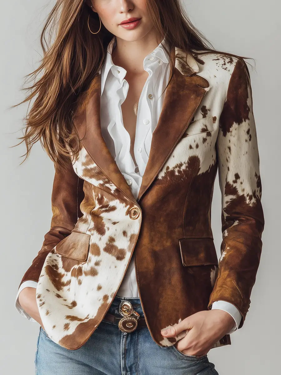 Agathe | Blazer Vintage Estampado de Vaca Eco-Friendly