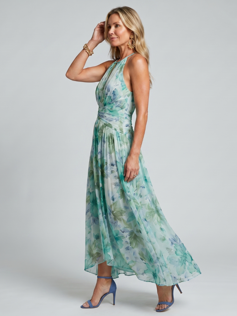 Iselle | Vestido Midi Portia Plisado Cuello Halter