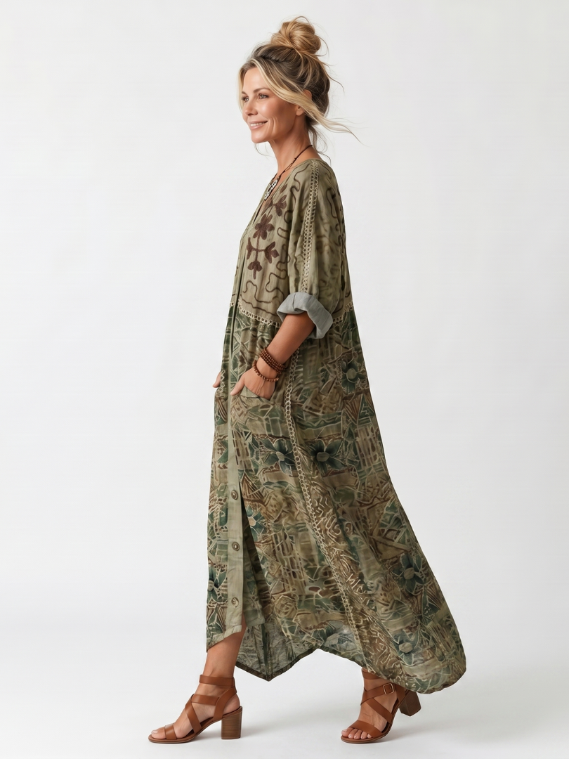 Aleta Vestido Midi Oversize con Botones y Bolsillos