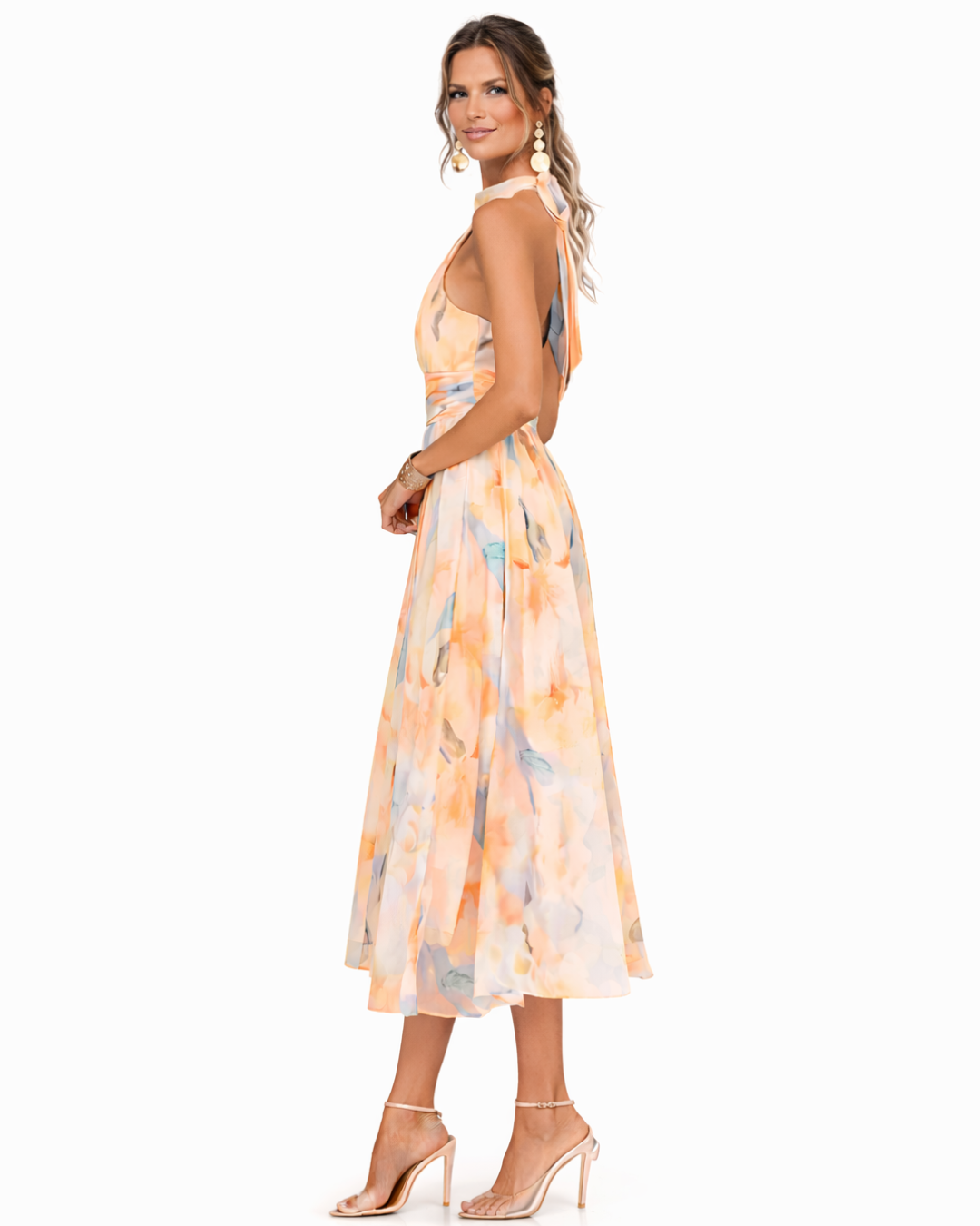 Iselle | Vestido Aurora Cuello Halter Estampado Acuarela