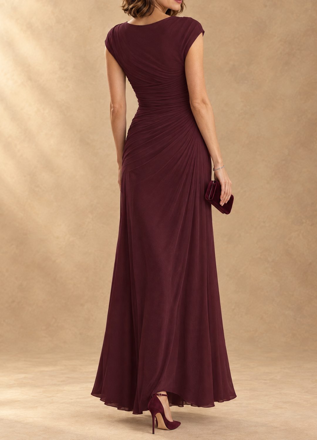 Cynthia Vestido Maxi de Malla Drapeado con Cuello Cowl