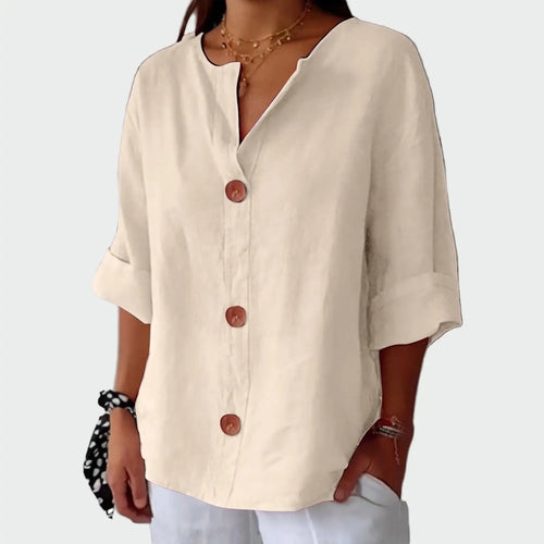 Sofia Blusa Lino Botones Beige