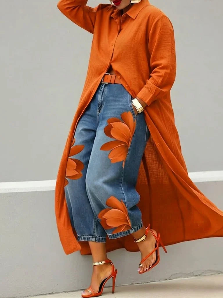 Conjunto Fiamma: Vestido Camisero y Vaqueros Florales