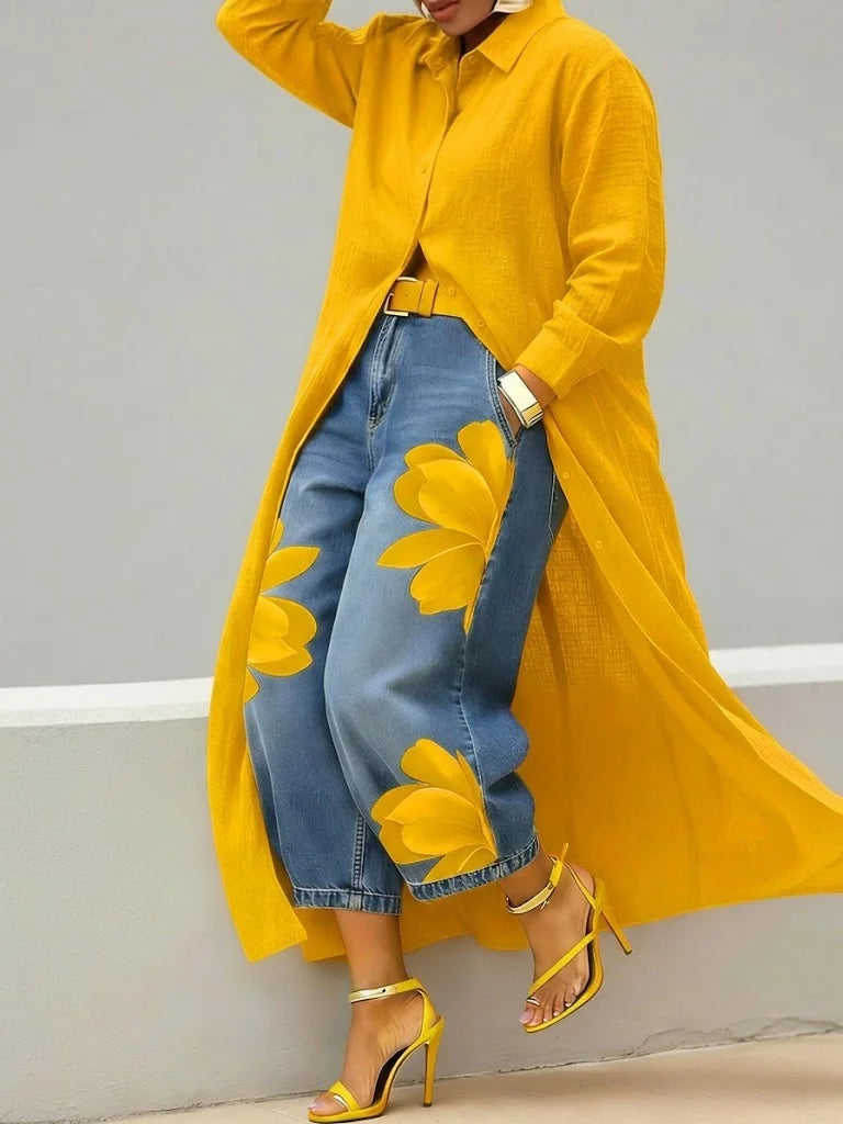 Conjunto Fiamma: Vestido Camisero y Vaqueros Florales