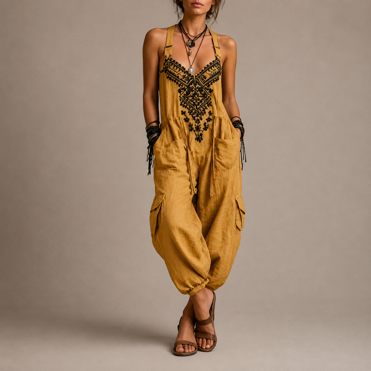Astrid Mono Boho Bordado – Mostaza