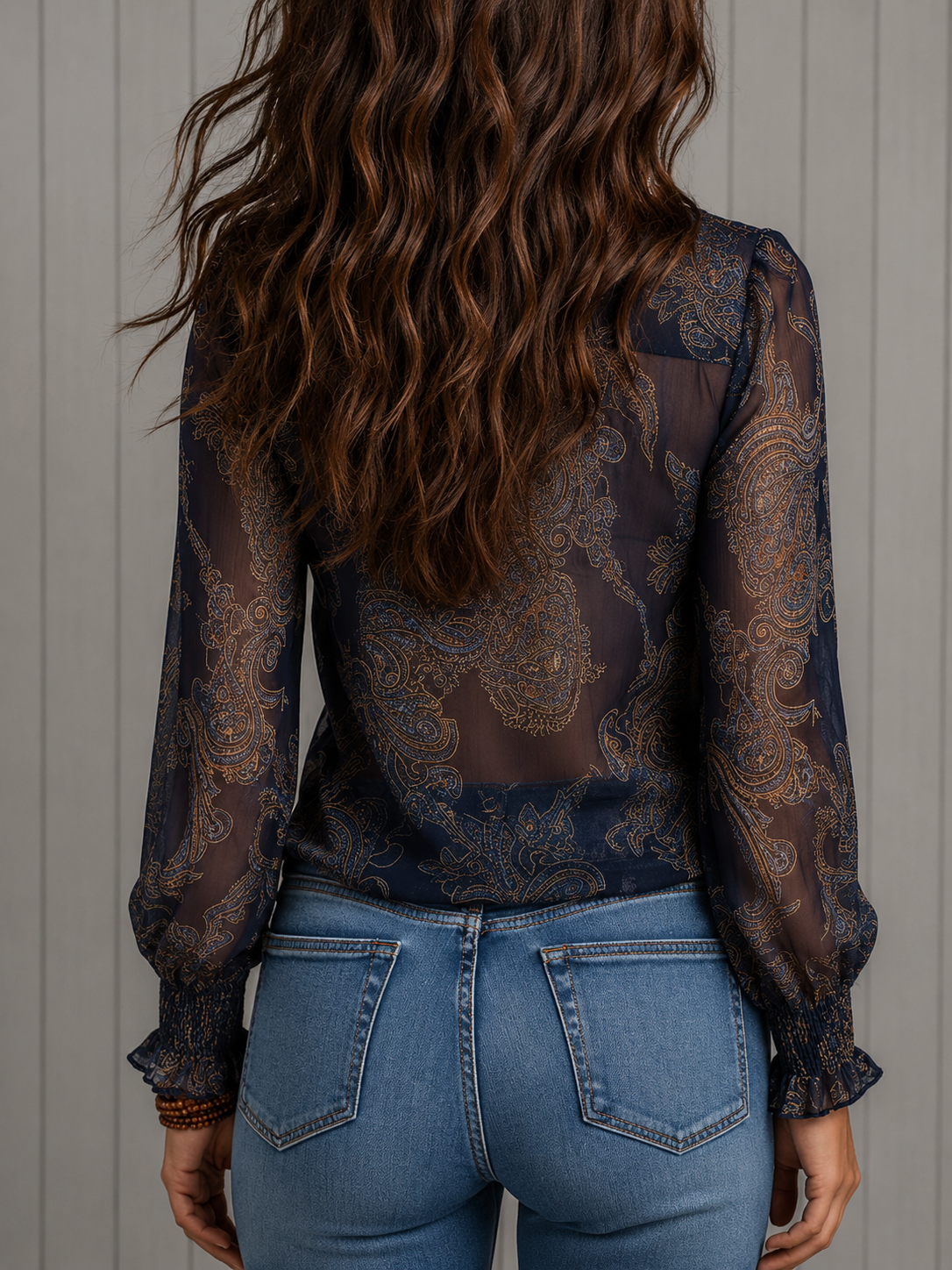 Elise Blusa de Cuello Volante con Estampado Paisley