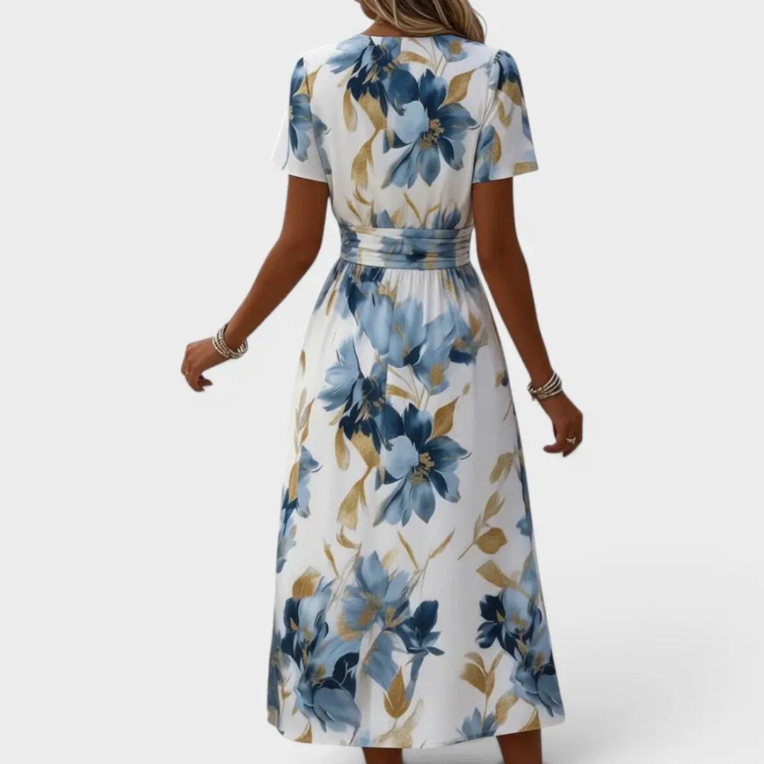 Adriana – Vestido Midi Floral con Cruce en la Cintura