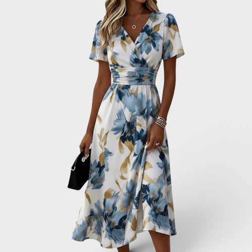 Adriana – Vestido Midi Floral con Cruce en la Cintura