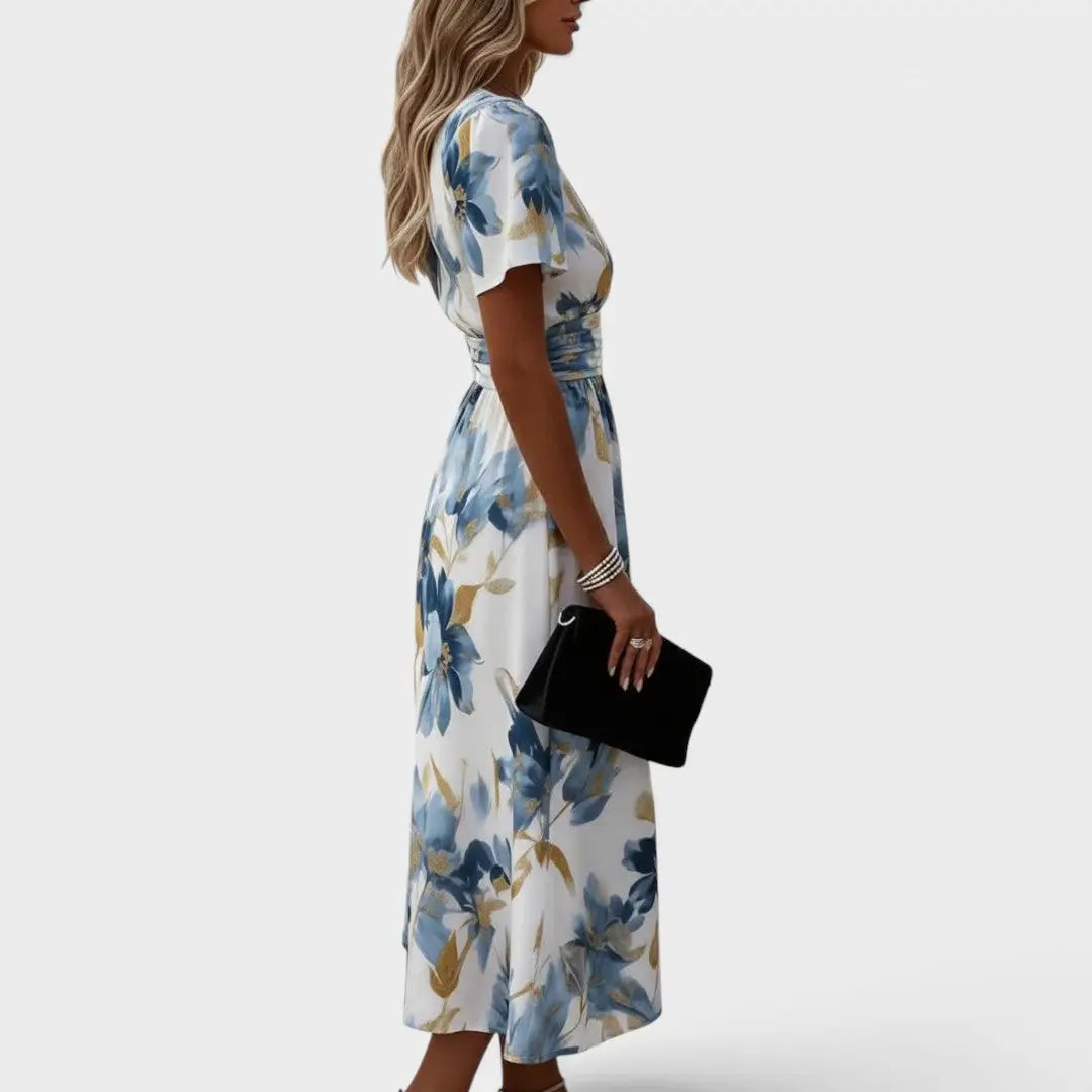 Adriana – Vestido Midi Floral con Cruce en la Cintura